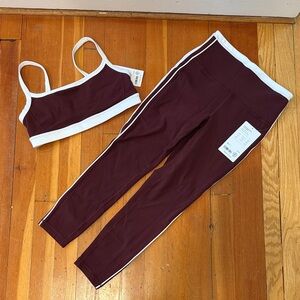 Athleta Maroon and White Square Neck Sports Bra